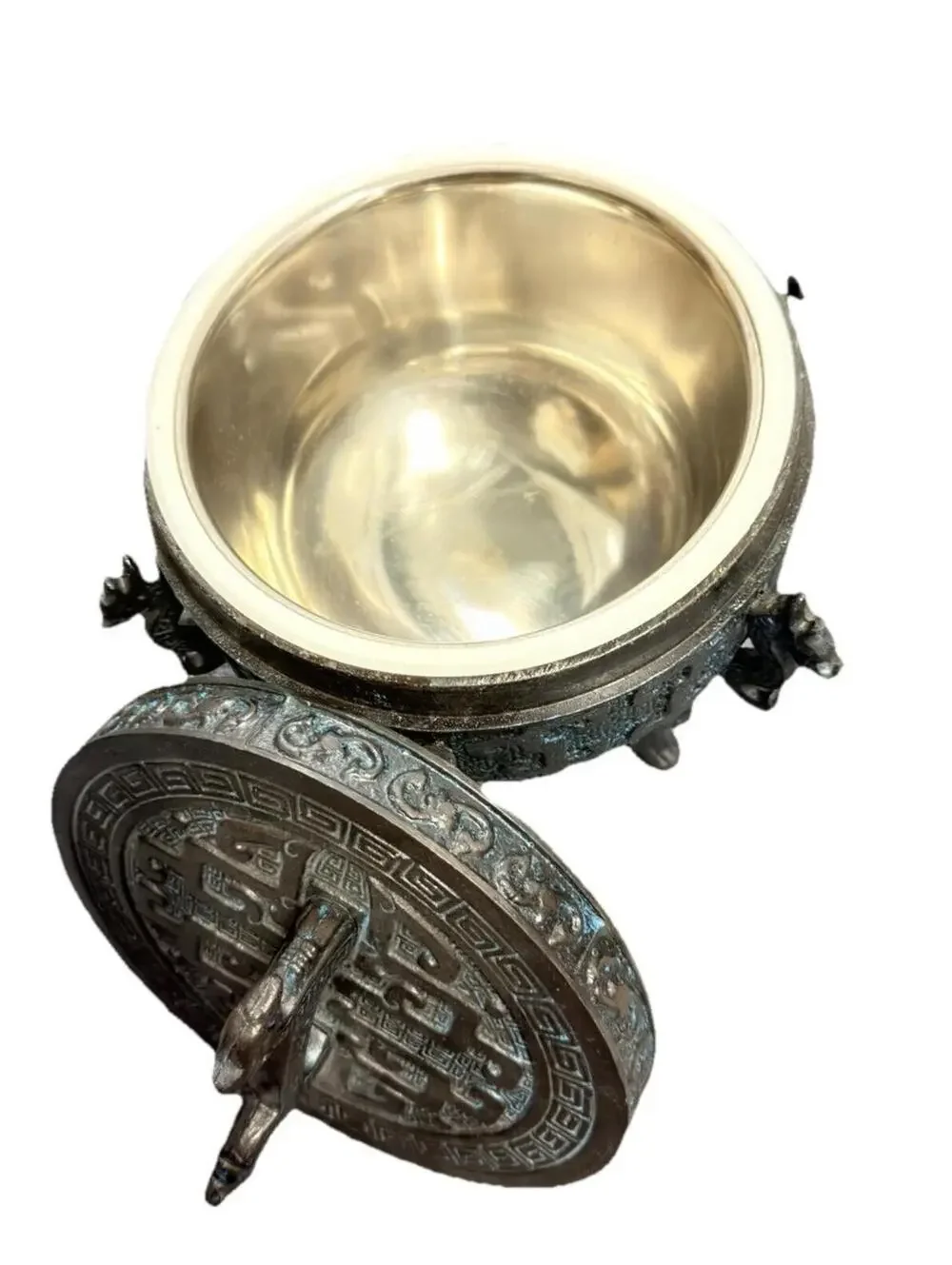 MCM James Mont-Style Bronze Ice Bucket/Dragon Handles And Lid
